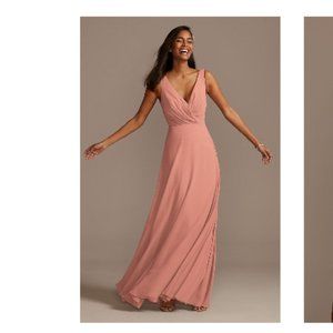 DAVID'S BRIDAL  v-neck tank full skirt bridesmaid dress Desert Coral Size 6